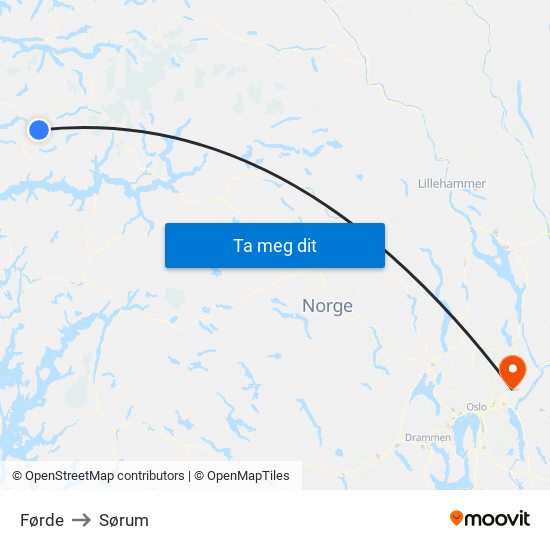 Førde to Sørum map