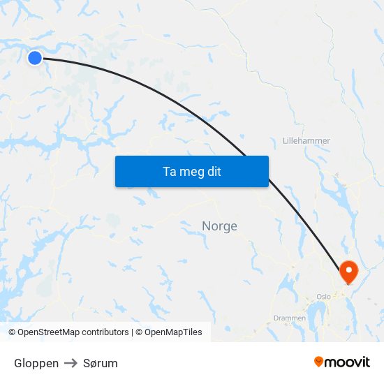 Gloppen to Sørum map