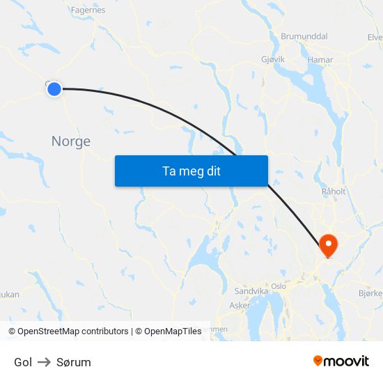 Gol to Sørum map