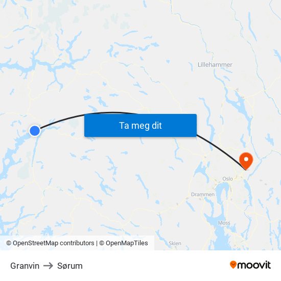 Granvin to Sørum map