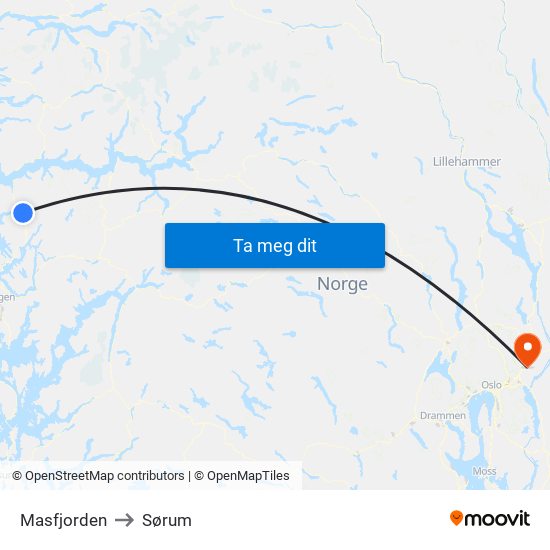 Masfjorden to Sørum map
