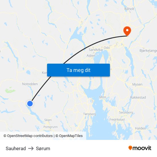 Sauherad to Sørum map