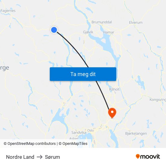 Nordre Land to Sørum map