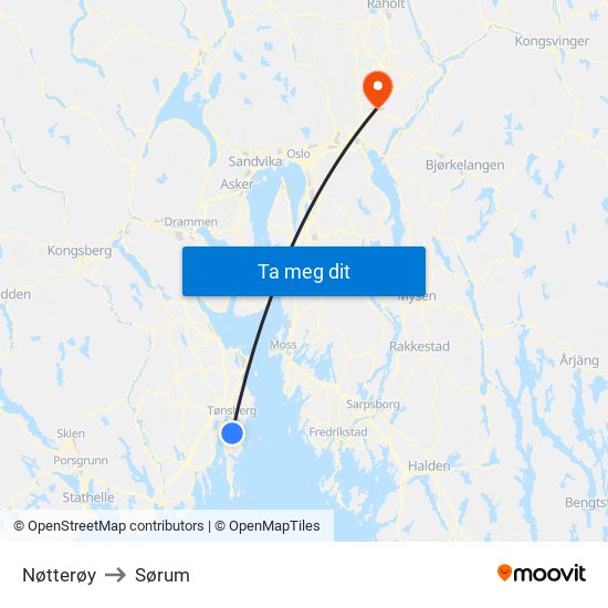 Nøtterøy to Sørum map