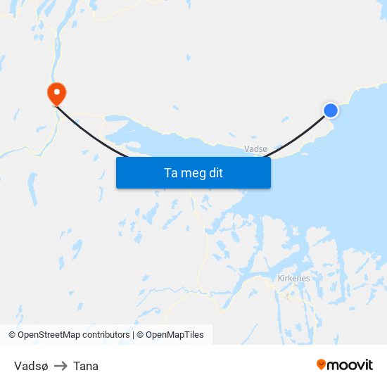 Vadsø to Tana map