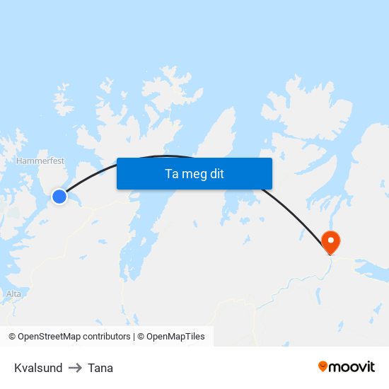 Kvalsund to Tana map