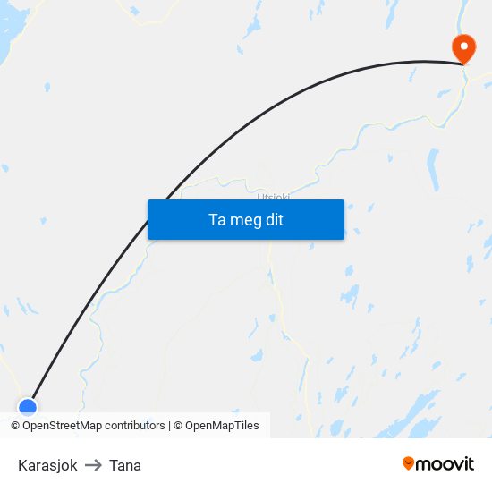 Karasjok to Tana map