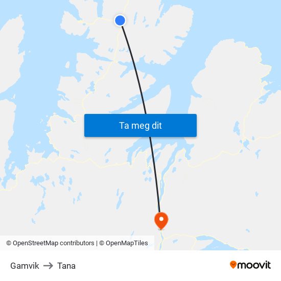 Gamvik to Tana map