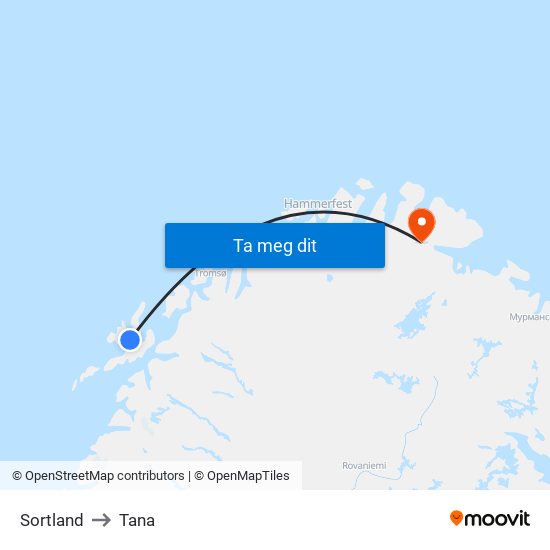 Sortland to Tana map