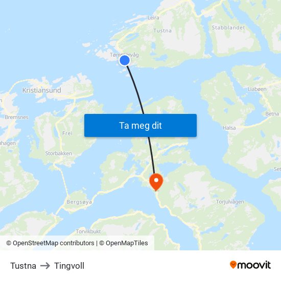 Tustna to Tingvoll map