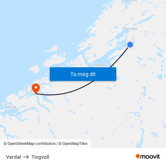 Verdal to Tingvoll map