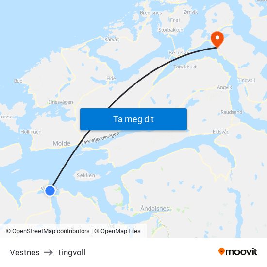 Vestnes to Tingvoll map