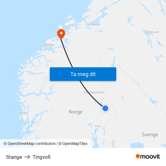 Stange to Tingvoll map