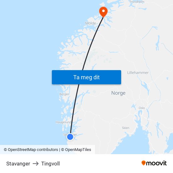 Stavanger to Tingvoll map