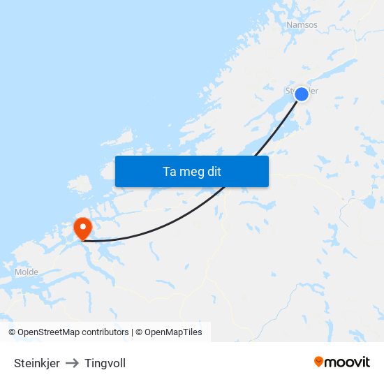 Steinkjer to Tingvoll map