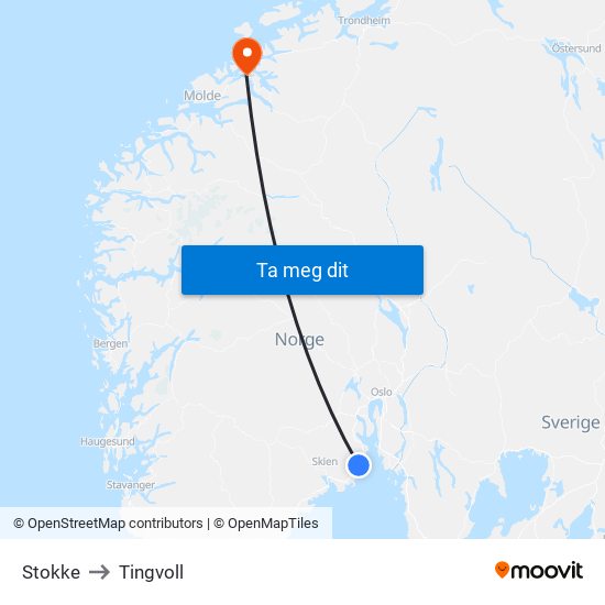 Stokke to Tingvoll map