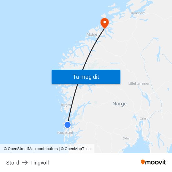 Stord to Tingvoll map