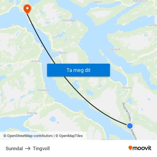 Sunndal to Tingvoll map