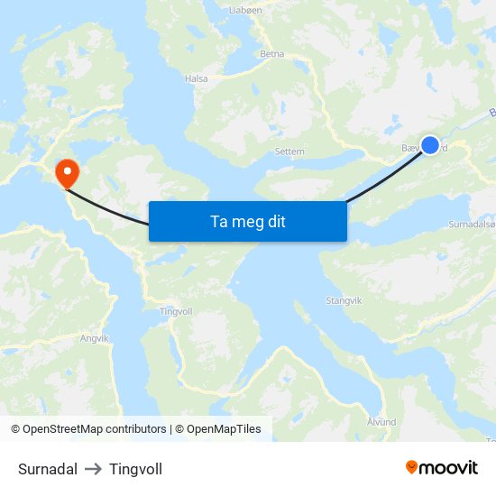 Surnadal to Tingvoll map