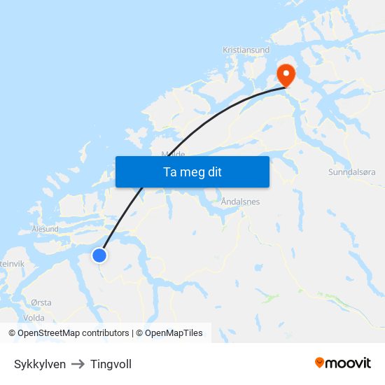 Sykkylven to Tingvoll map