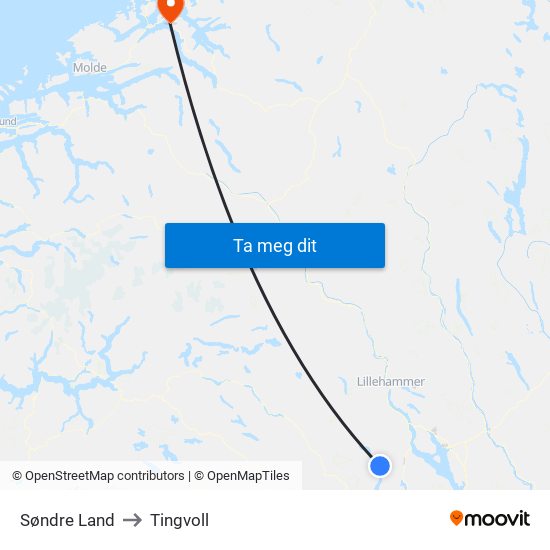 Søndre Land to Tingvoll map