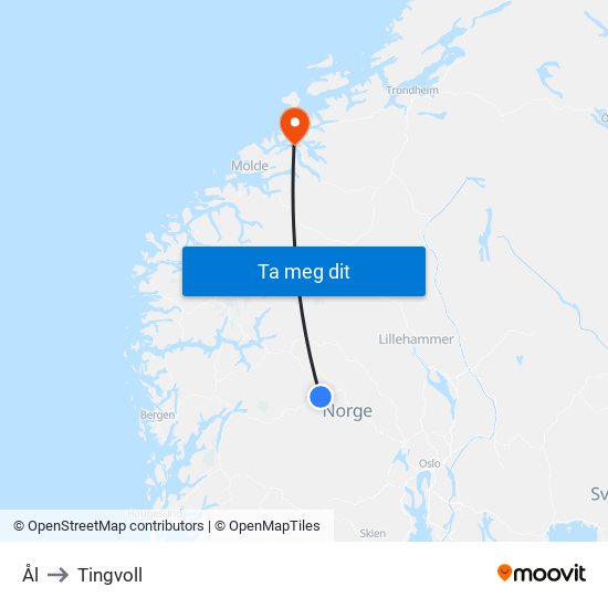 Ål to Tingvoll map