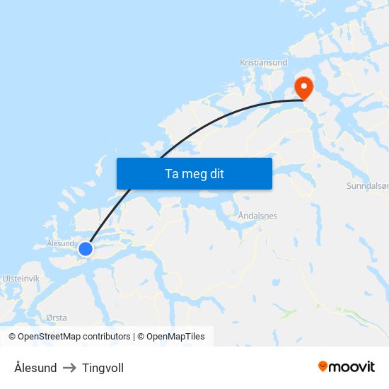 Ålesund to Tingvoll map