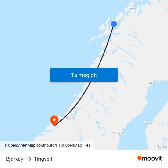 Bjarkøy to Tingvoll map