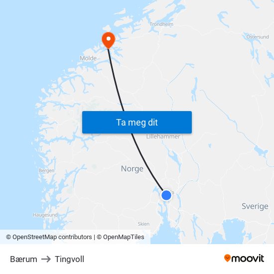 Bærum to Tingvoll map