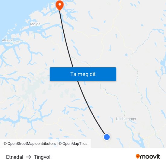 Etnedal to Tingvoll map