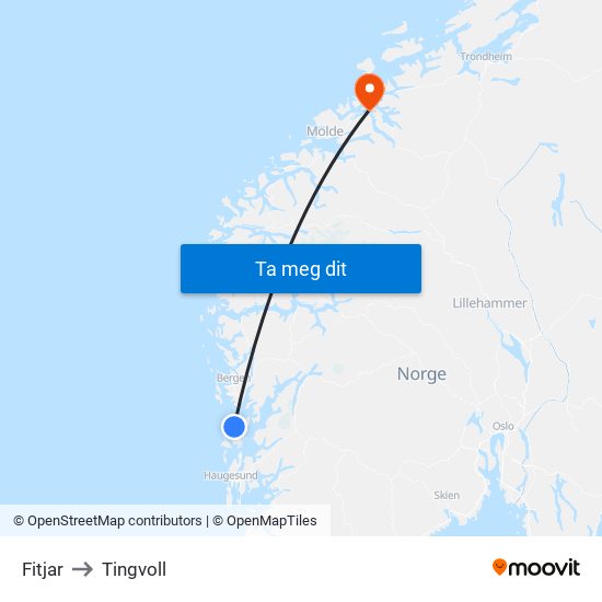 Fitjar to Tingvoll map