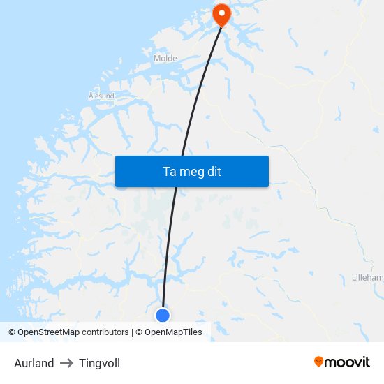 Aurland to Tingvoll map