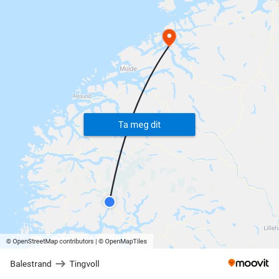 Balestrand to Tingvoll map