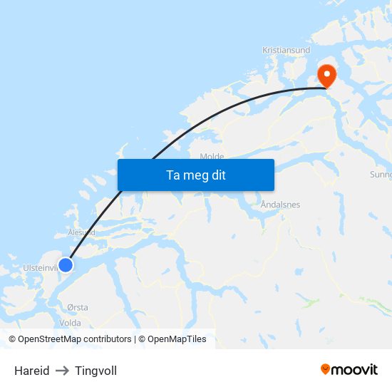 Hareid to Tingvoll map