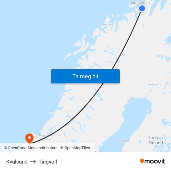 Kvalsund to Tingvoll map