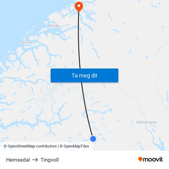 Hemsedal to Tingvoll map