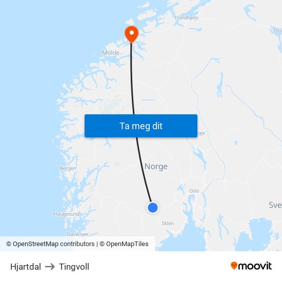Hjartdal to Tingvoll map