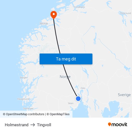 Holmestrand to Tingvoll map