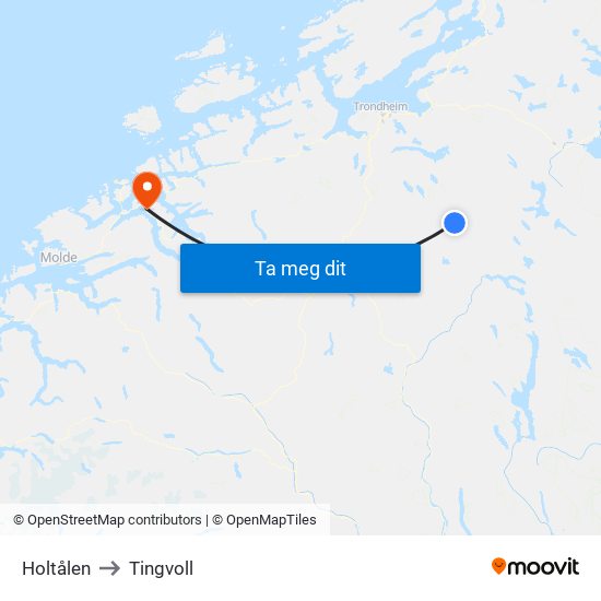 Holtålen to Tingvoll map