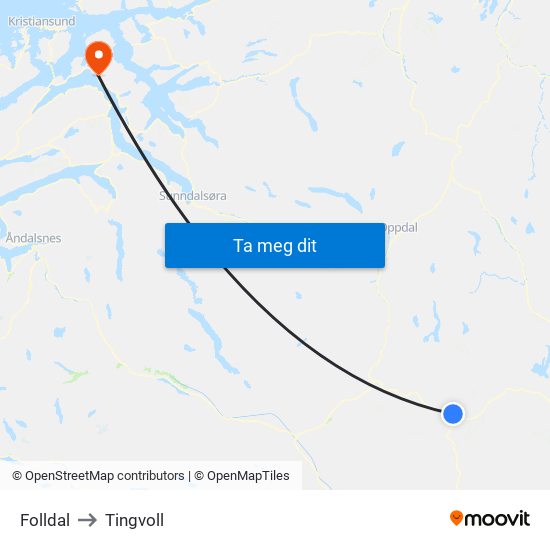 Folldal to Tingvoll map