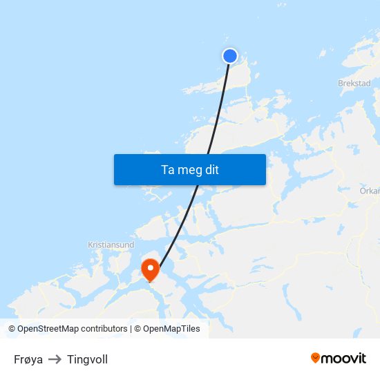 Frøya to Tingvoll map