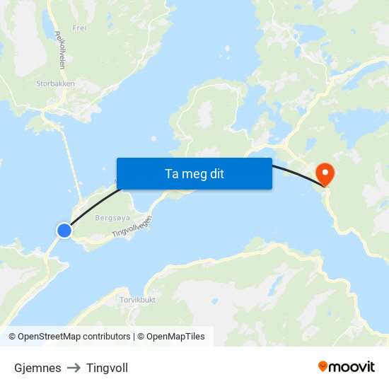 Gjemnes to Tingvoll map