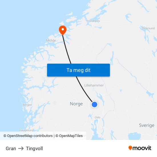 Gran to Tingvoll map