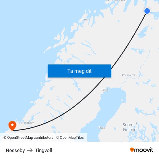 Nesseby to Tingvoll map