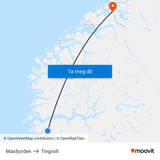 Masfjorden to Tingvoll map