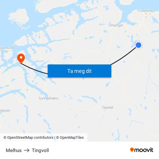 Melhus to Tingvoll map