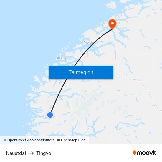 Naustdal to Tingvoll map