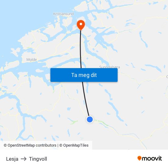 Lesja to Tingvoll map