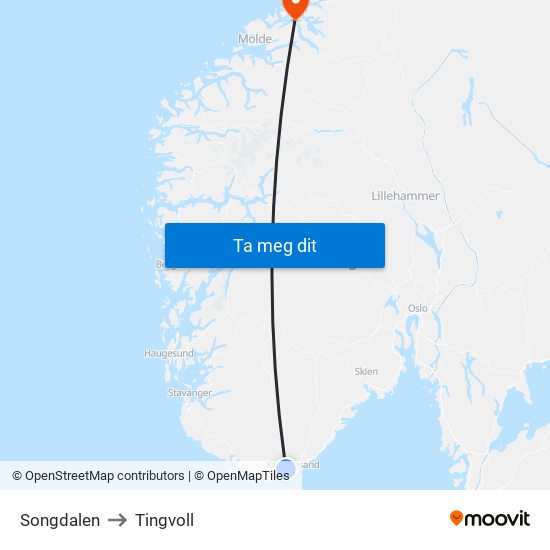 Songdalen to Tingvoll map