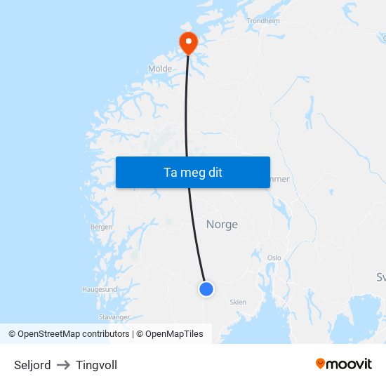 Seljord to Tingvoll map